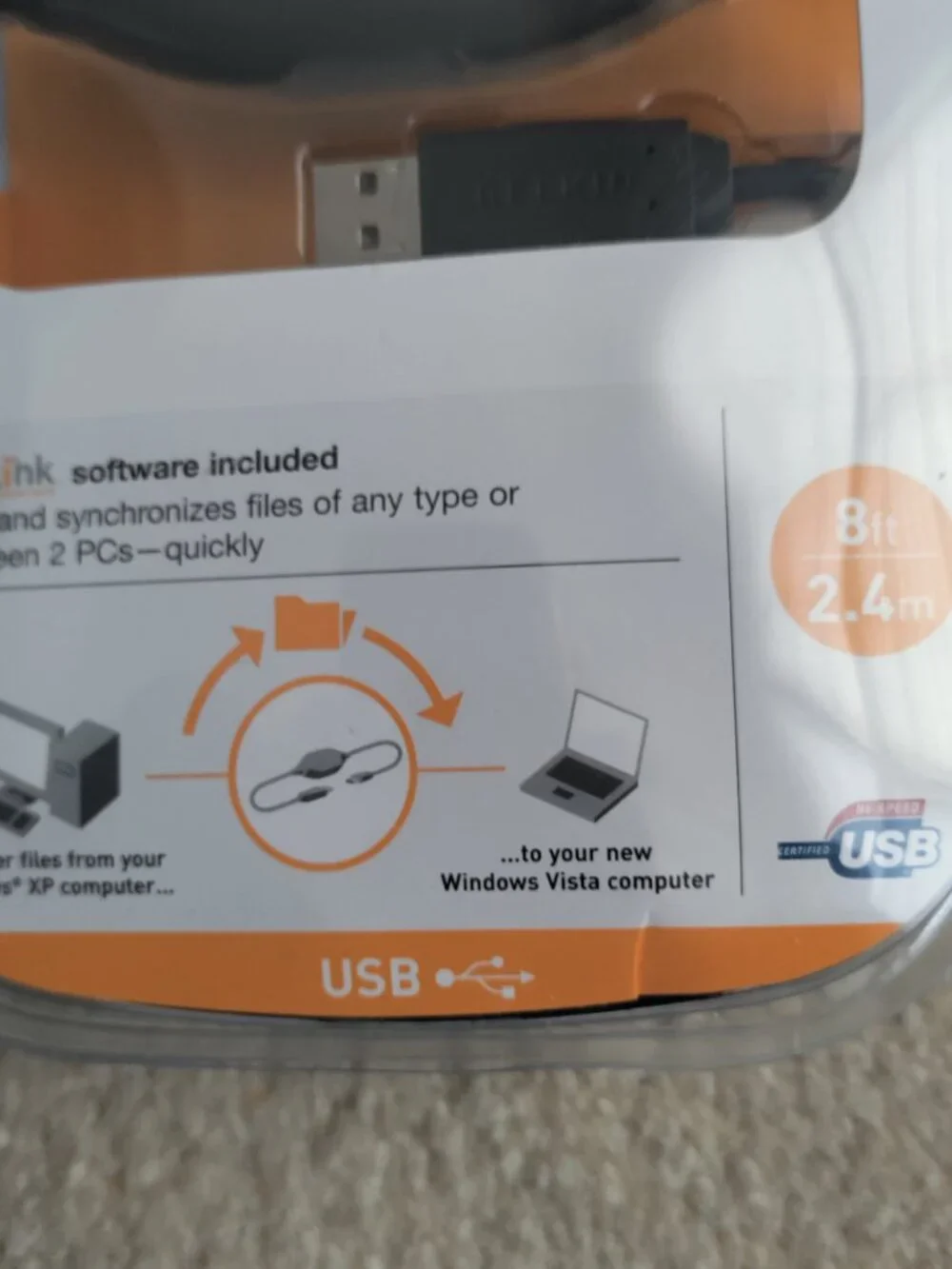 New Belkin Easy Data Transfer Cable for Windows Vista 8 ft F5U258